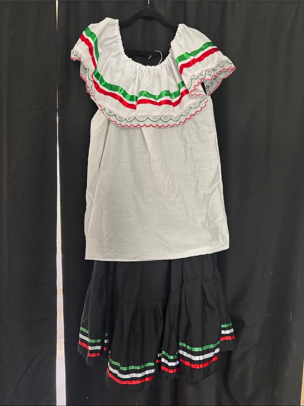 Traditional Mexican Two-Piece Dress in White, Black, Red & Green